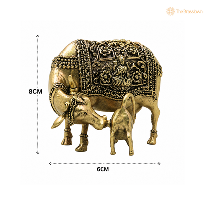 Brass Kamdhenu Gomata Idol – Sacred Surabhi Cow Murti for Pooja, Home Mandir, Vastu Décor &amp; Spiritual Blessings 3 Inch