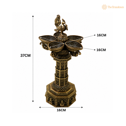 Brass Peacock Lakshmi Vilakku Deepam – Handcrafted Peetal Oil Lamp for Pooja, Home Mandir &amp; Spiritual Décor 14.5 Inch