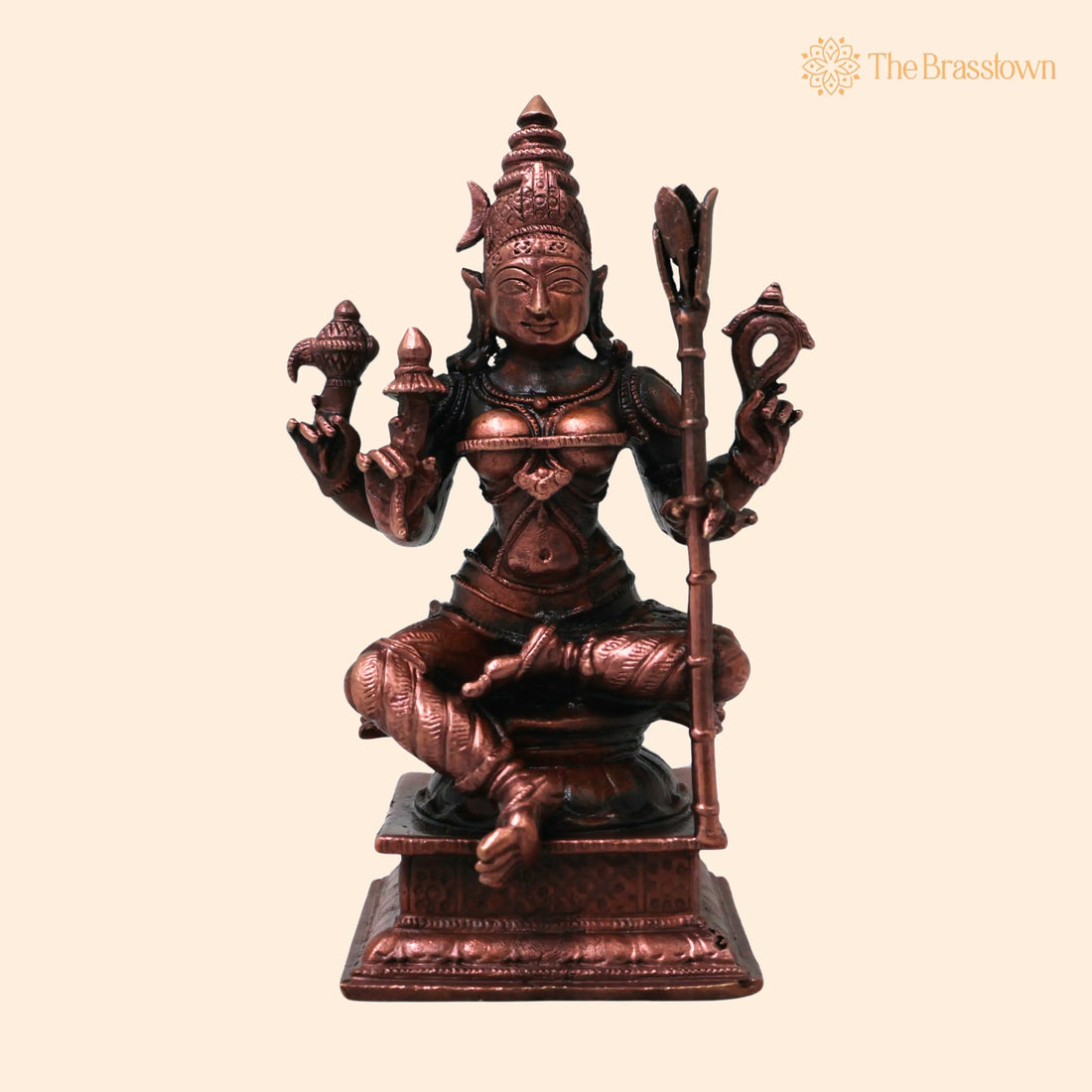 Copper Rajarajeshwari Devi Idol – Lalita Tripurasundari Statue Handmade Shodashi Devi Murti for Pooja Mandir Décor Gift 4.5 Inch 1