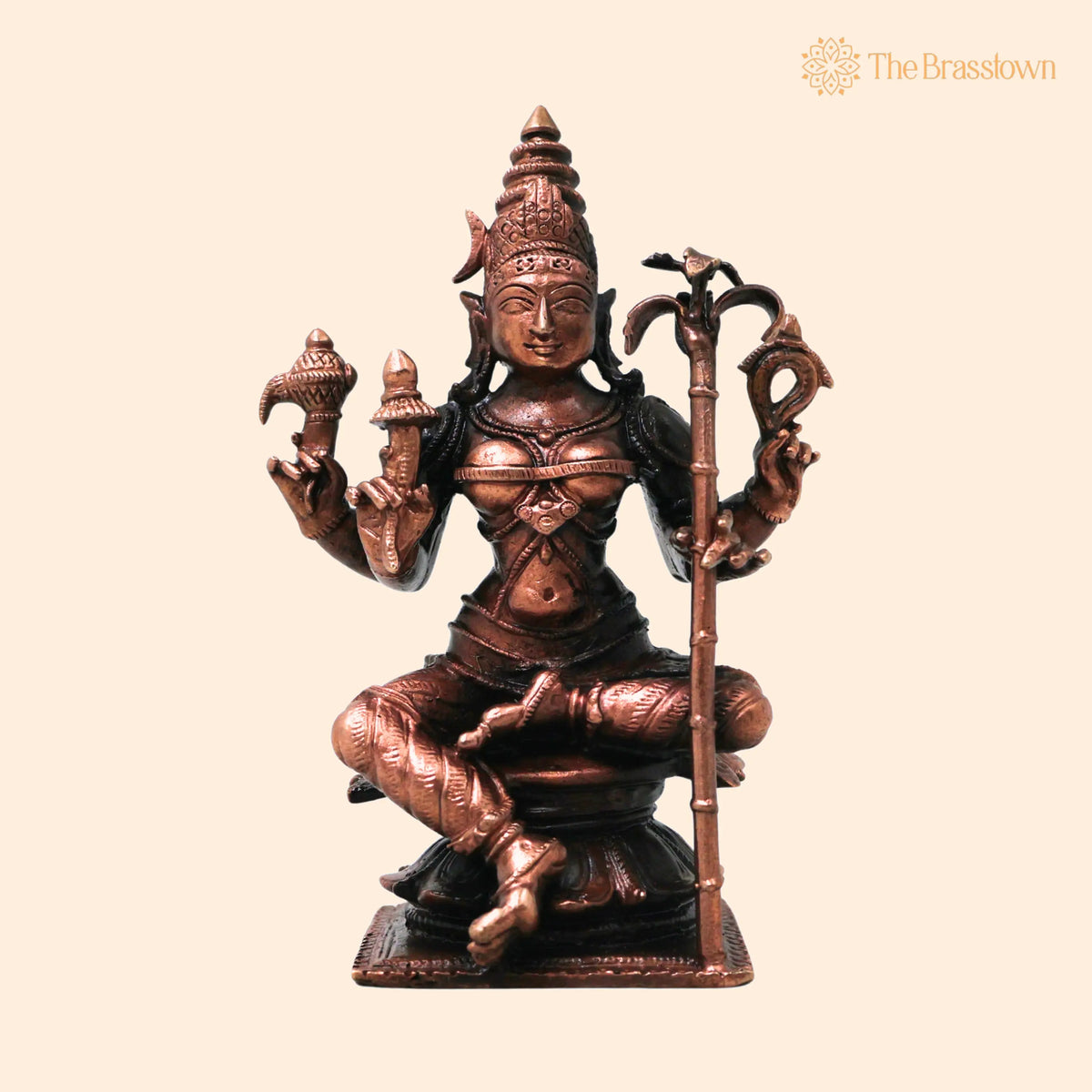 Copper Bhuvaneshwari Devi Idol – Handcrafted Traditional Murti for Puja, Home Mandir &amp; Décor 4 Inch 1