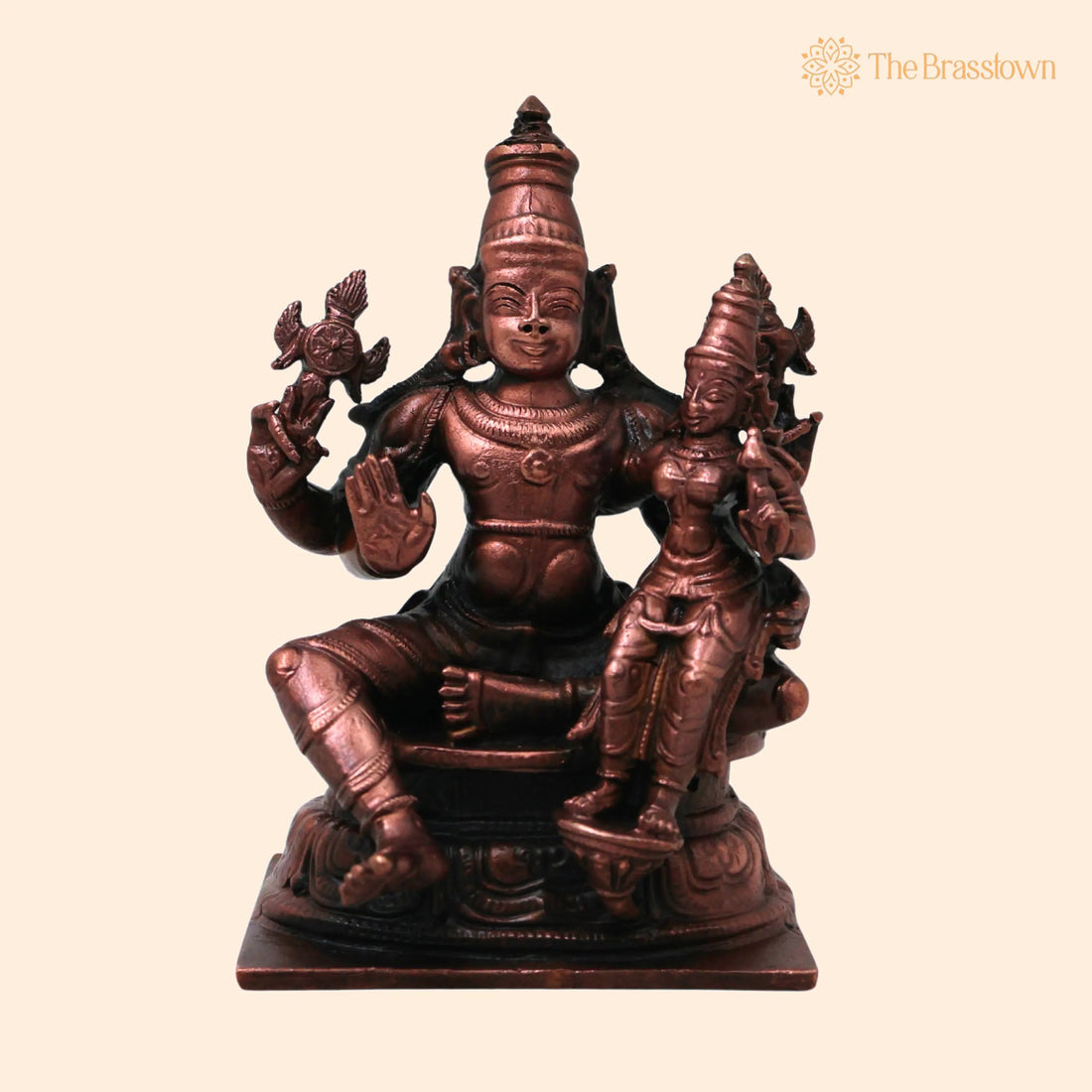 Copper Lakshmi Narayana Idol – Handcrafted Traditional Vishnu Lakshmi Murti for Pooja, Décor &amp; Gifting 4 Inch 1
