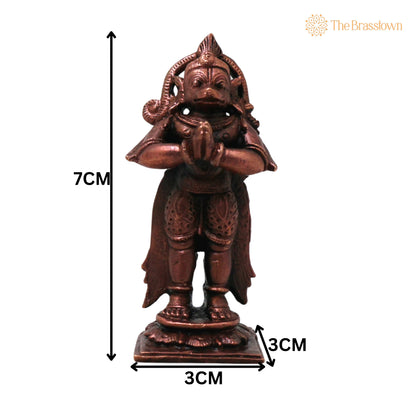 Copper Hanuman Idol – Handmade Anjaneya Bajrangbali Murti for Pooja Home Décor Traditional Chola Gift 3 Inch 5