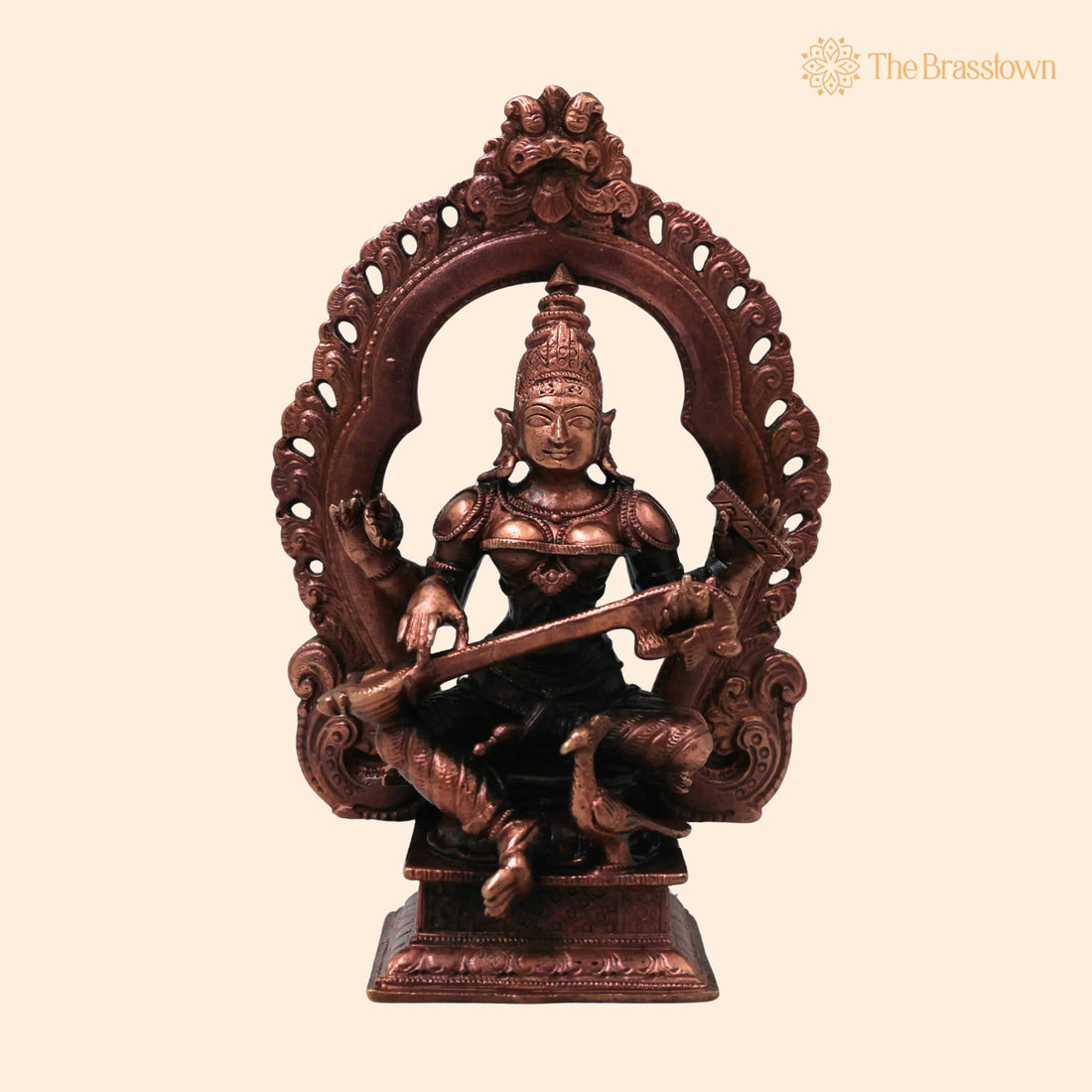 Handcrafted Copper Saraswati Idol Murti Statue for Pooja – Study, Temple Décor &amp; Spiritual Gift 5.5 Inch 1