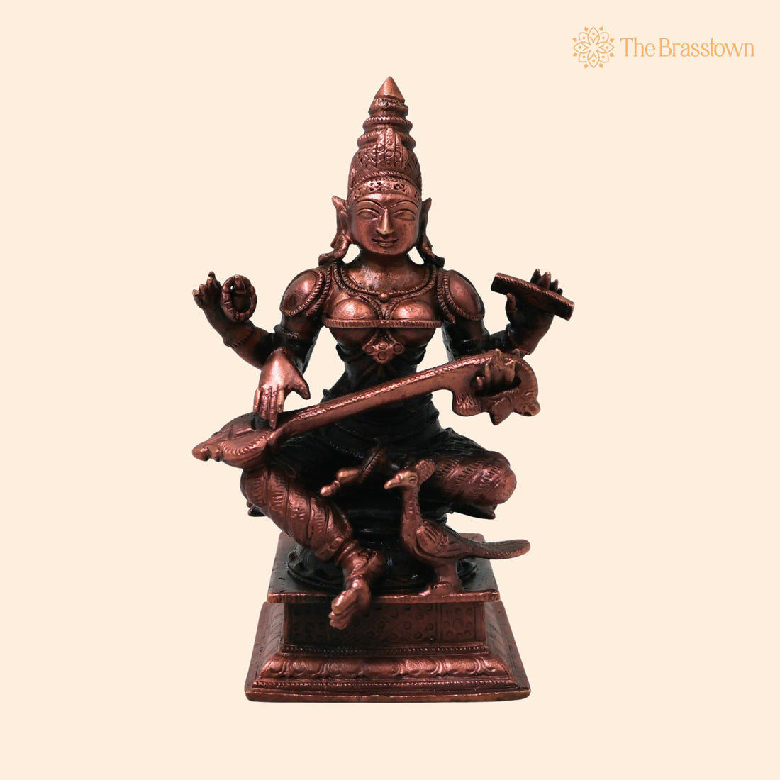 Copper Saraswati Idol – Handcrafted Traditional Vagdevi Murti for Pooja Home Décor Gifting Statue 4.5 Inch 1