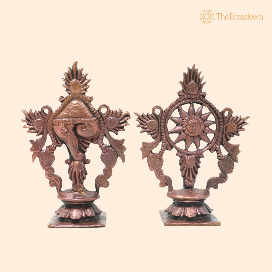 Copper Shankha Chakram Wall Décor – Handcrafted Traditional Vishnu Sudarshana Symbol for Pooja &amp; Gifting 4 Inch 1