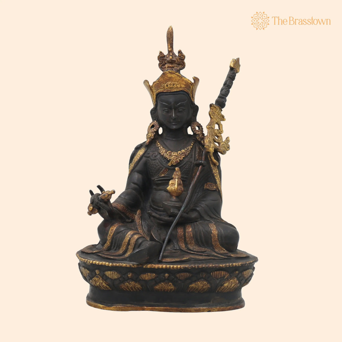 Brass Guru Rinpoche Padmasambhava Idol for Pooja – Handcrafted Traditional Tibetan Home Décor Gift Statue 8.5 Inch 1