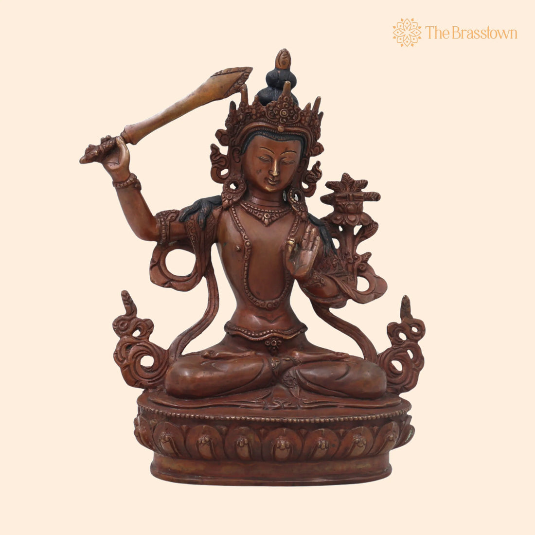 Handcrafted Brass Manjushri Idol for Wisdom – Meditation, Spiritual Décor &amp; Temple Pooja 9.5 Inch 1