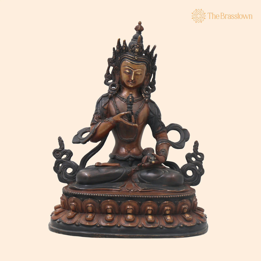 Brass Vajrasattva Idol – Handmade Tibetan Buddhist Murti for Pooja Home Décor Spiritual Gifting Statue 9.5 Inch 1
