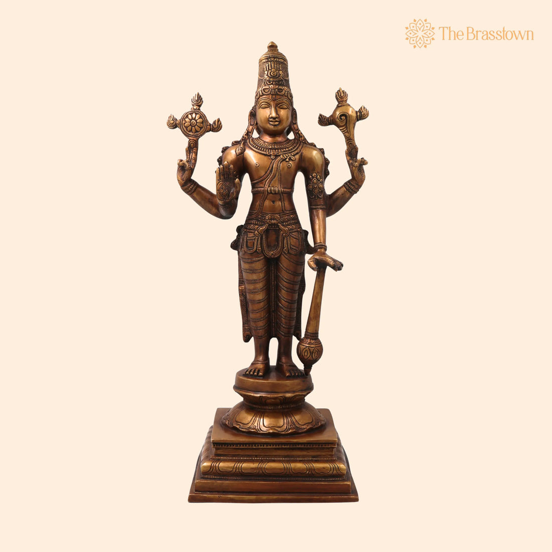Brass Vishnu Narayana Idol for Pooja Home Décor Gift – Traditional Handcrafted Chola Style Murti for Puja, Home Mandir &amp; Décor 21 Inch 1