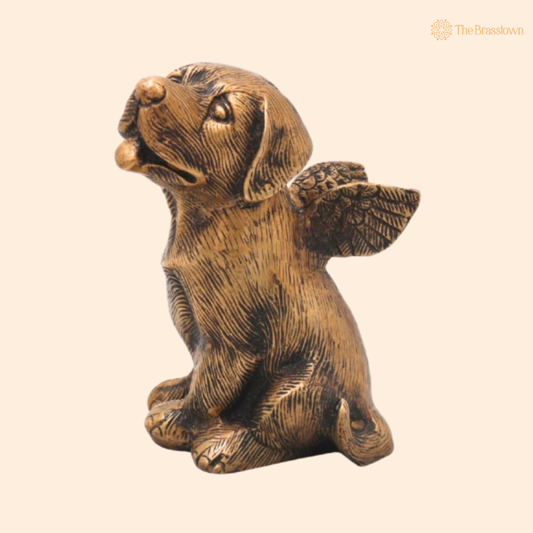 Brass Dog Statue – Handmade Brass Shvan Kukkura Nai Murti for Home Décor, Pooja, Collectibles &amp; Gifting 5.5 Inch