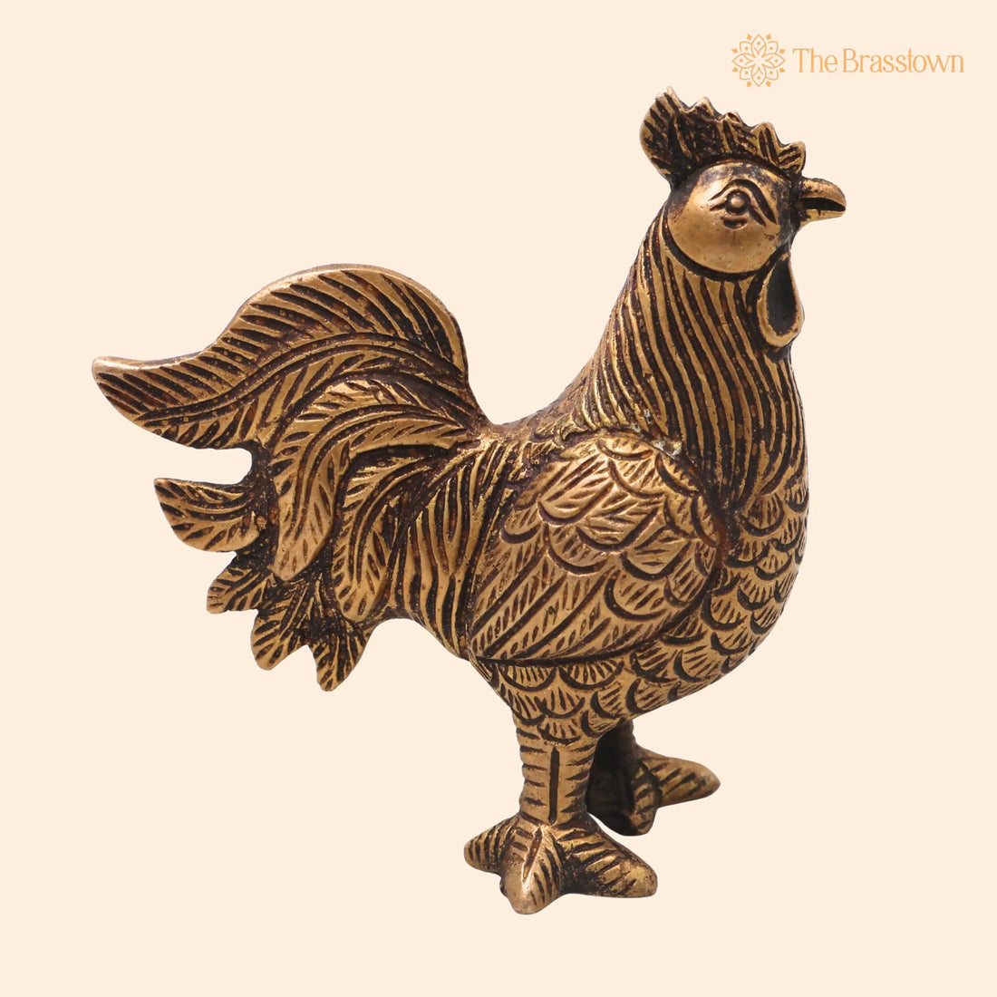 Brass Rooster Murti for Vastu &amp; Home Décor – Handcrafted Traditional Peetal Kukuta Gift Sculpture 4 Inch 1