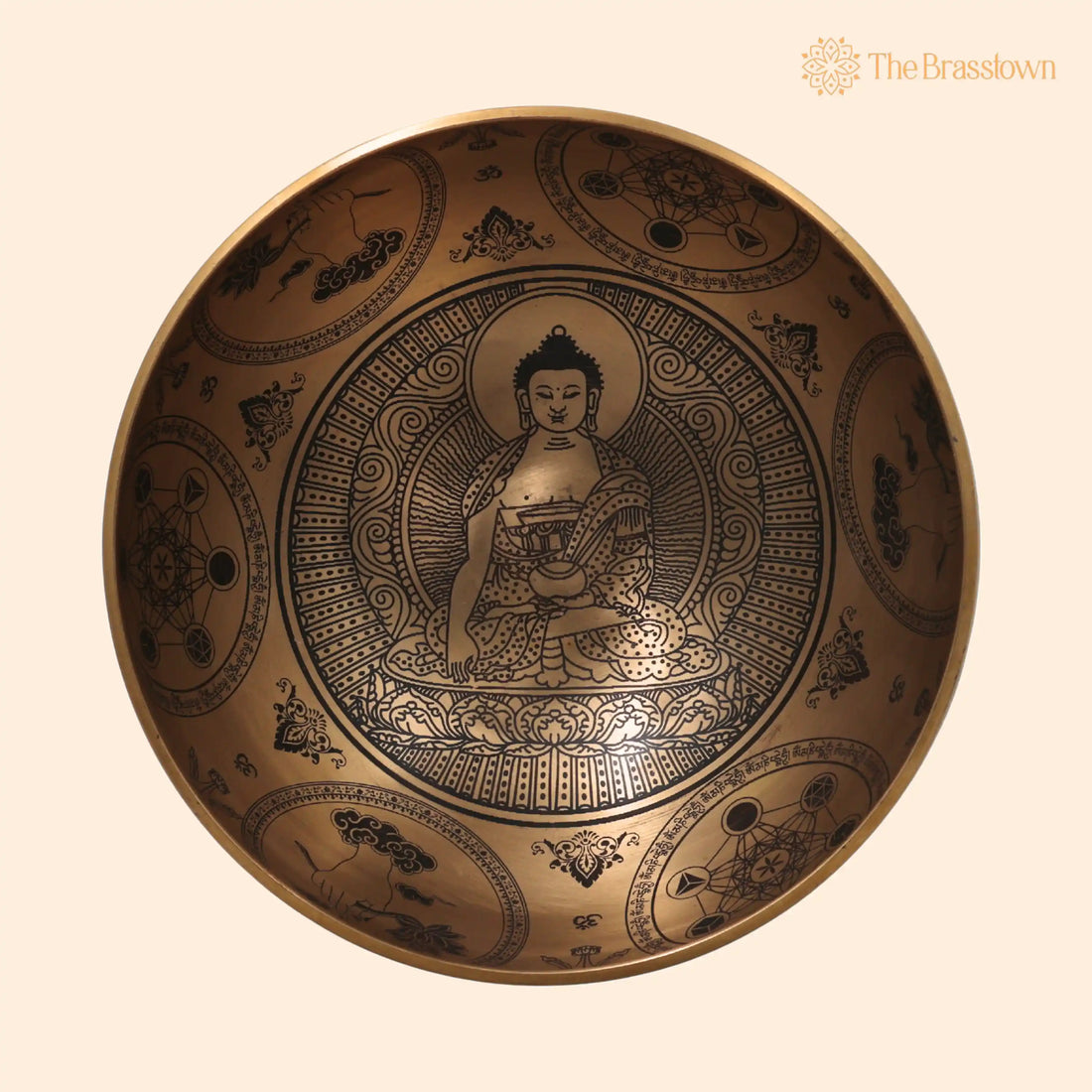 Brass Tibetan Singing Bowl – with Wooden Hammer Handcrafted Traditional Meditation Pooja Décor Gift 4 Inch 1