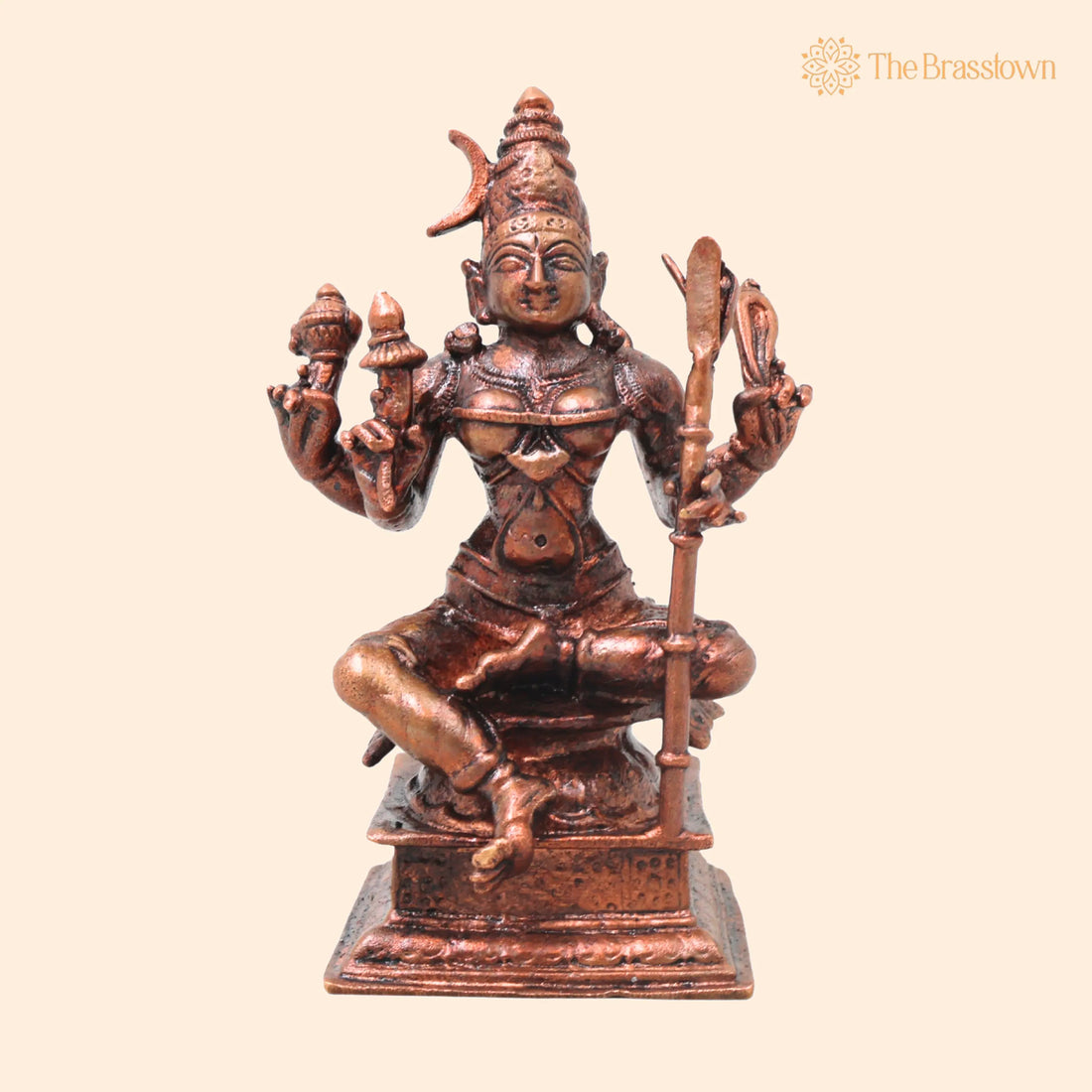 Copper Raja Rajeshwari Idol – Handcrafted Lalita Tripura Sundari Devi Murti for Pooja, Home Décor &amp; Gifting 4.5 Inch 1