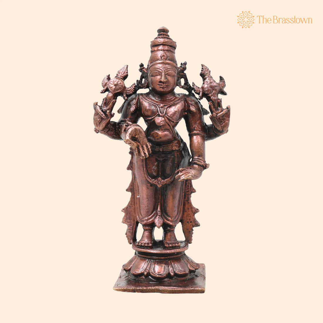 Copper Vishnu Idol – Handcrafted Sri Vishnu Murti Narayana Perumal Statue for Pooja, Temple, Vastu &amp; Spiritual Home Décor 4 Inch 1