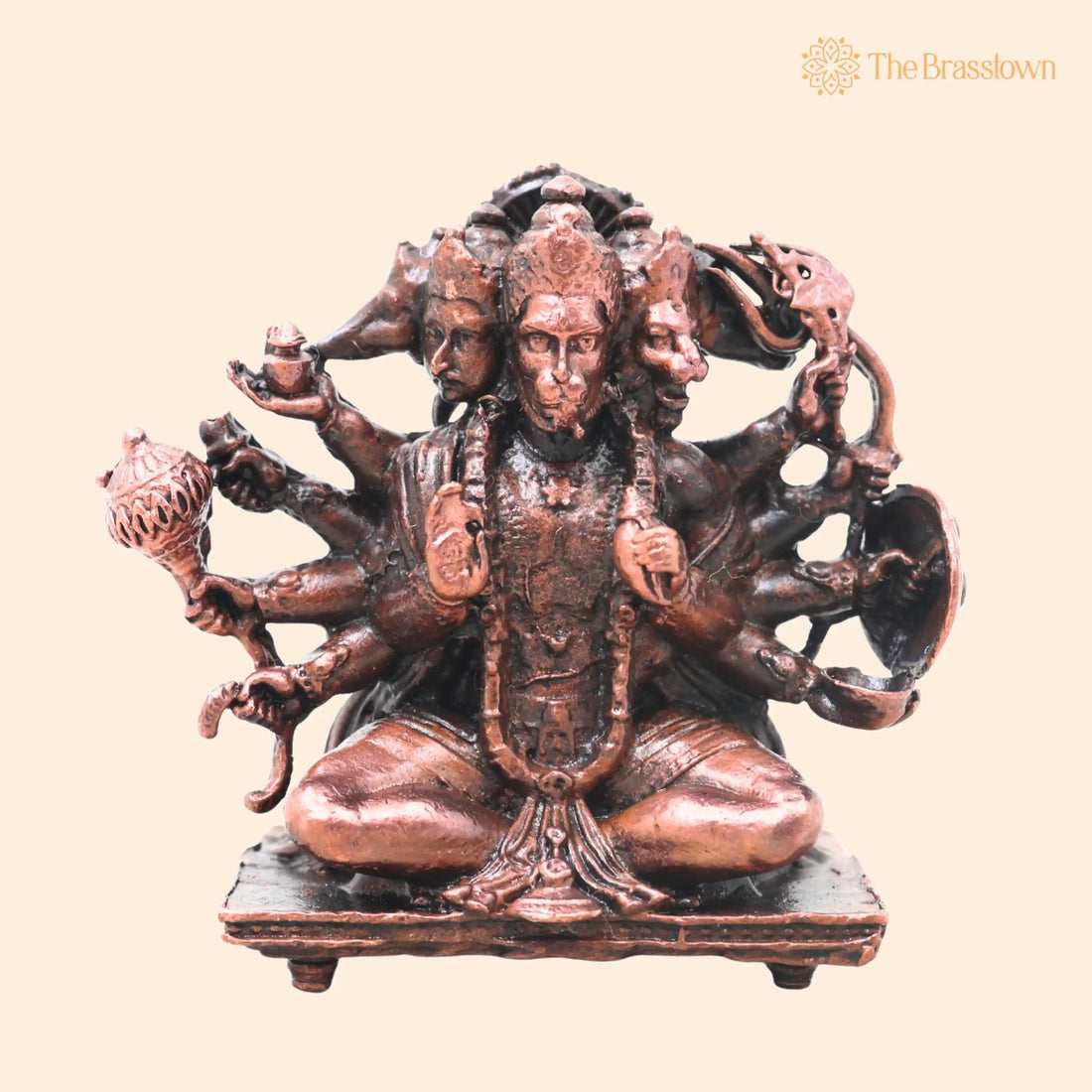 Copper Panchmukhi Hanuman Idol – Handcrafted Traditional Anjaneya Murti for Pooja Home Décor Temple Gifting 2 Inch 1