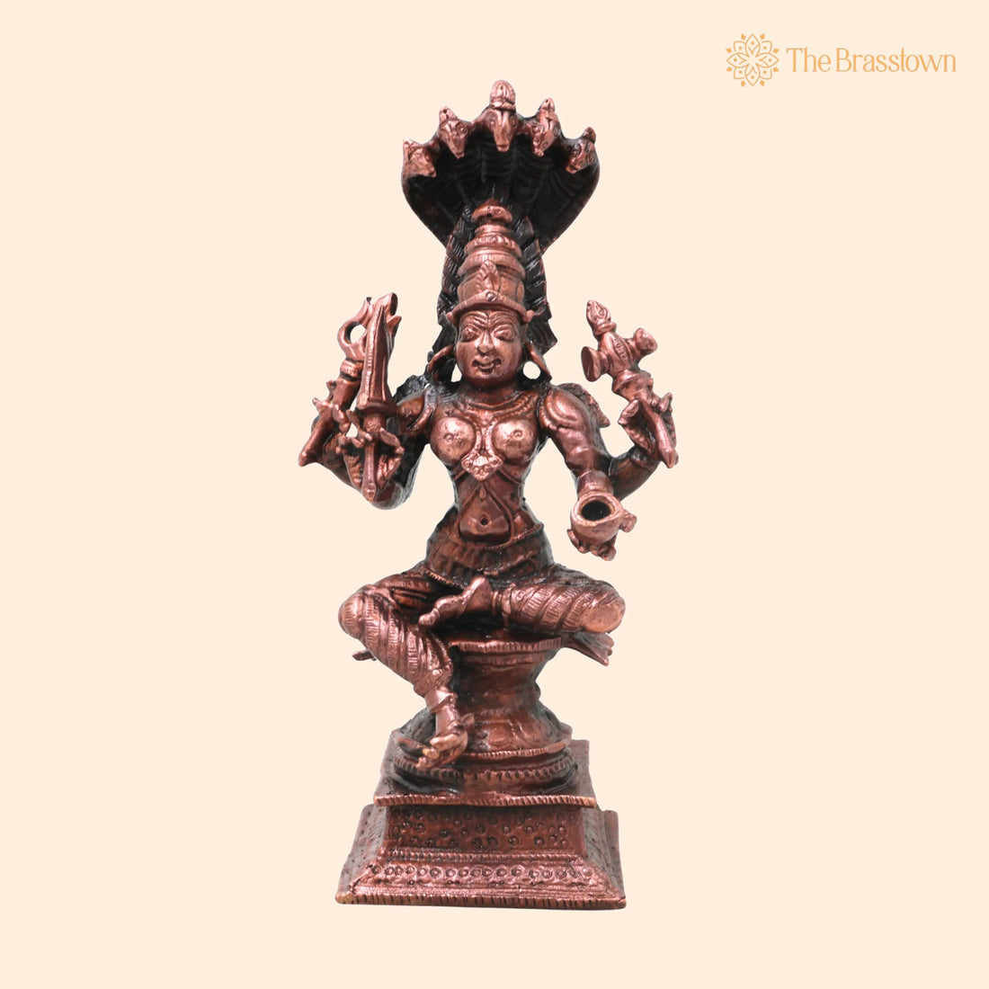 Copper Mariamman Idol – with Nag Aura Handcrafted Traditional Amman Devi Murti for Pooja, Home Décor &amp; Gifting 5 Inch 1
