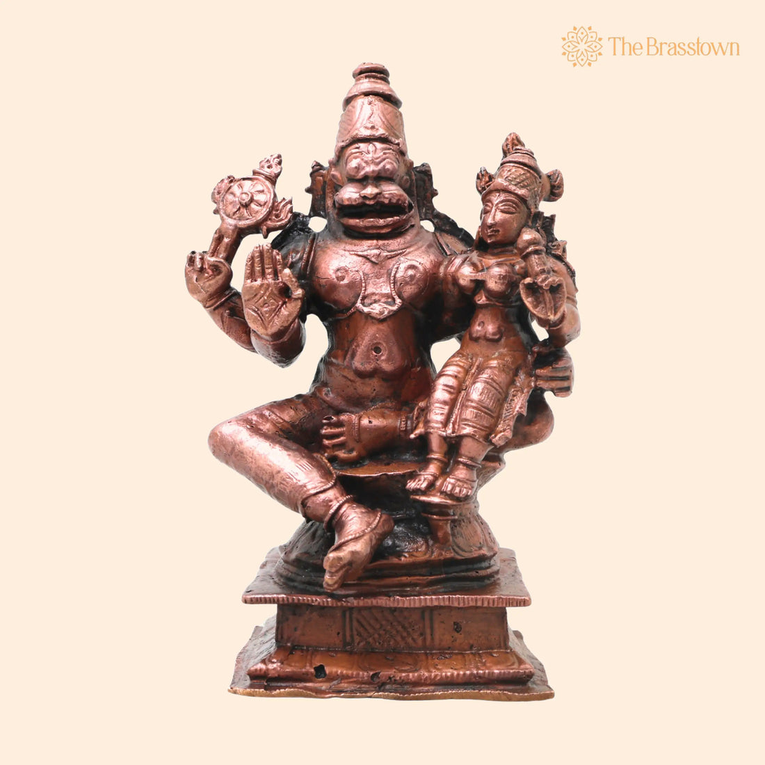 Copper Lakshmi Narasimha Idol – Handcrafted Sri Narahari Murti Traditional Chola Pooja Home Décor Gift 4.5 Inch 1