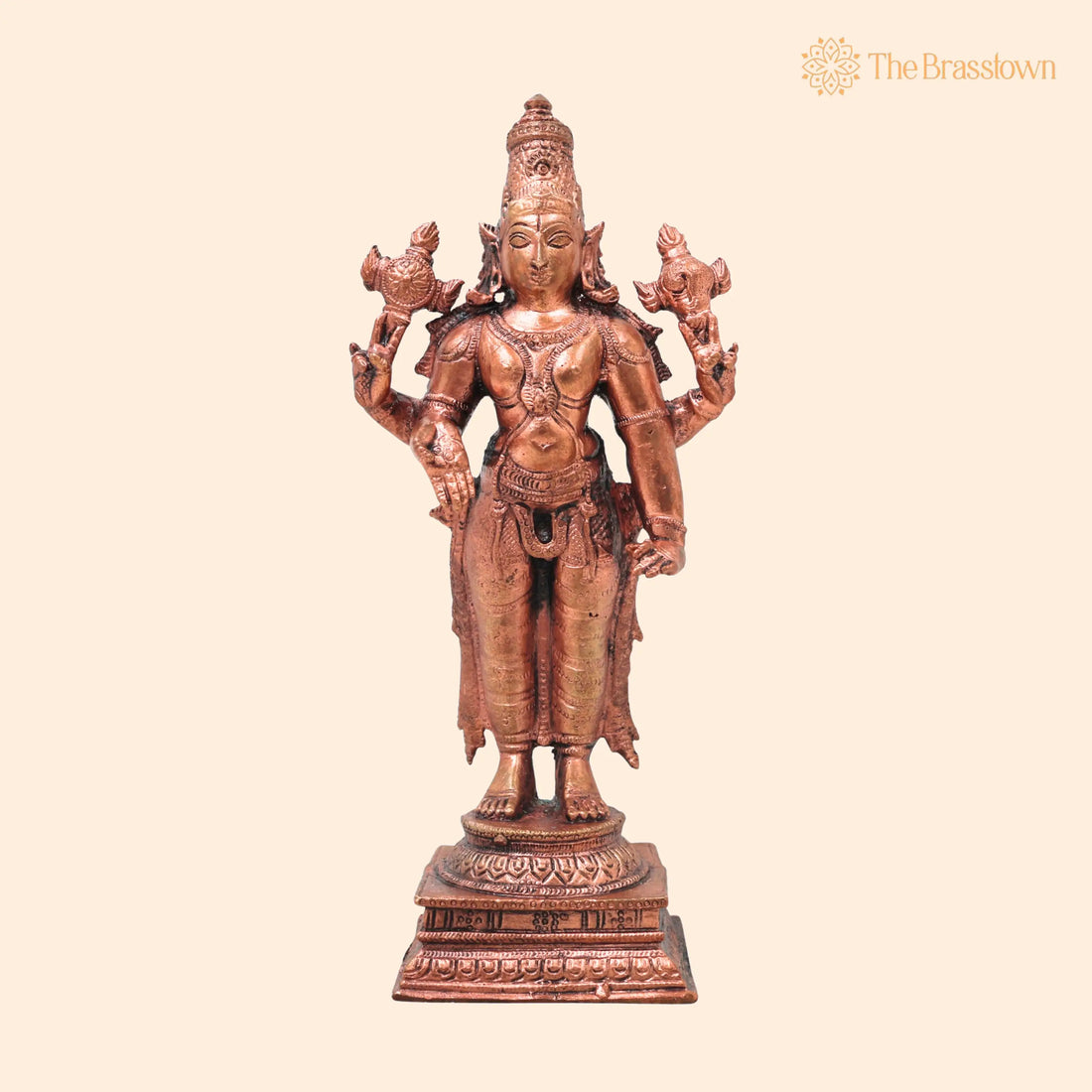 Copper Vishnu Narayana Idol – Handcrafted Traditional Murti for Pooja Home Décor Temple Gifting 6.5 Inch 1