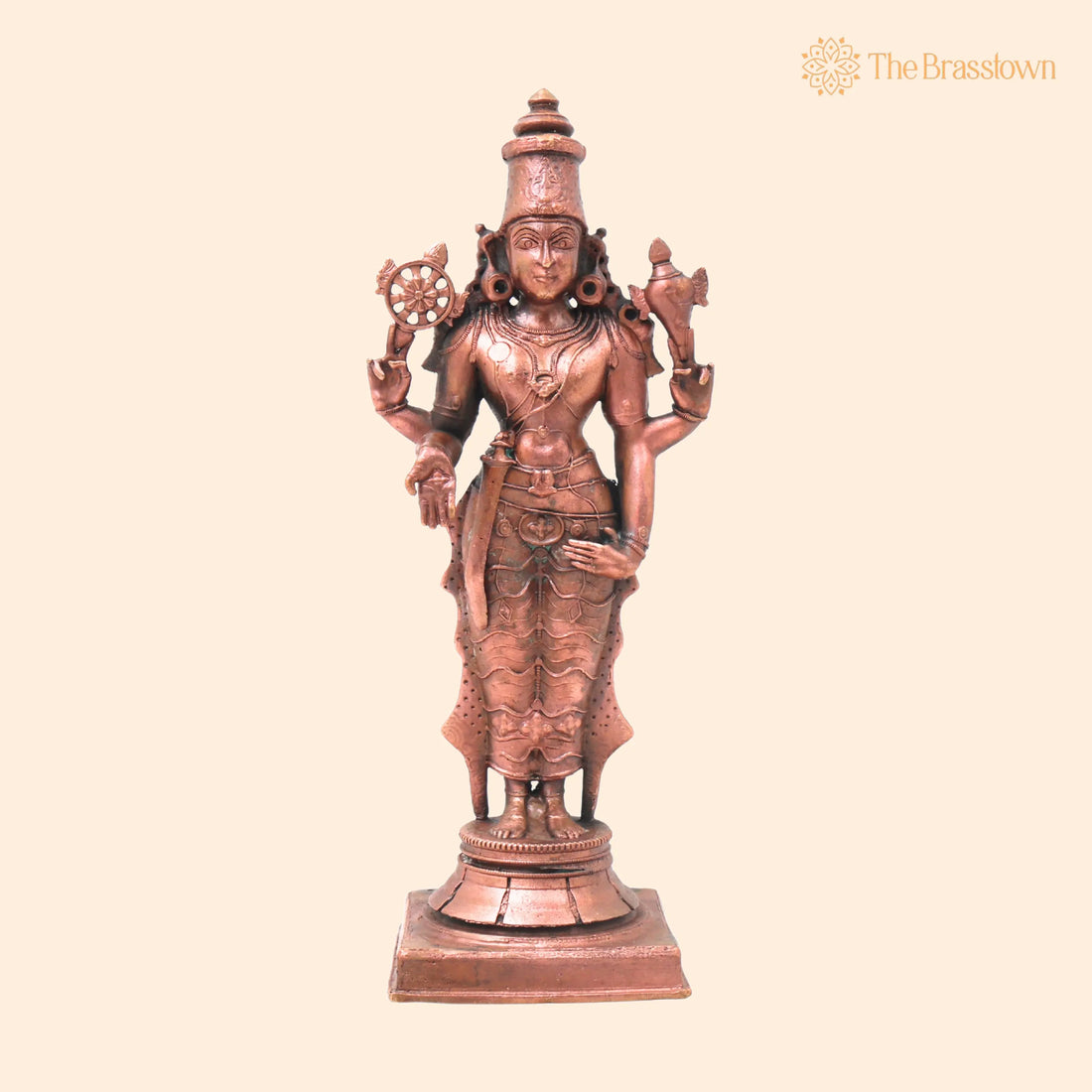 Copper Vishnu Idol – Handcrafted Traditional Chola Style Narayana Murti for Pooja Home Décor &amp; Gifting 9 Inch 1