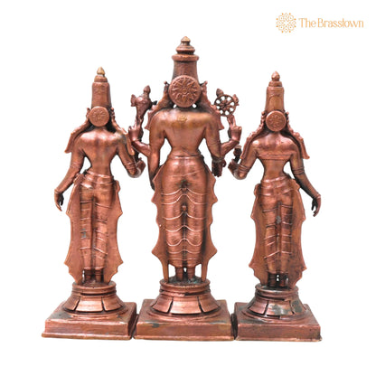 Copper Vishnu Shridevi Bhudevi Idol – Handcrafted Décor &amp; Gifting 9 Inch 4