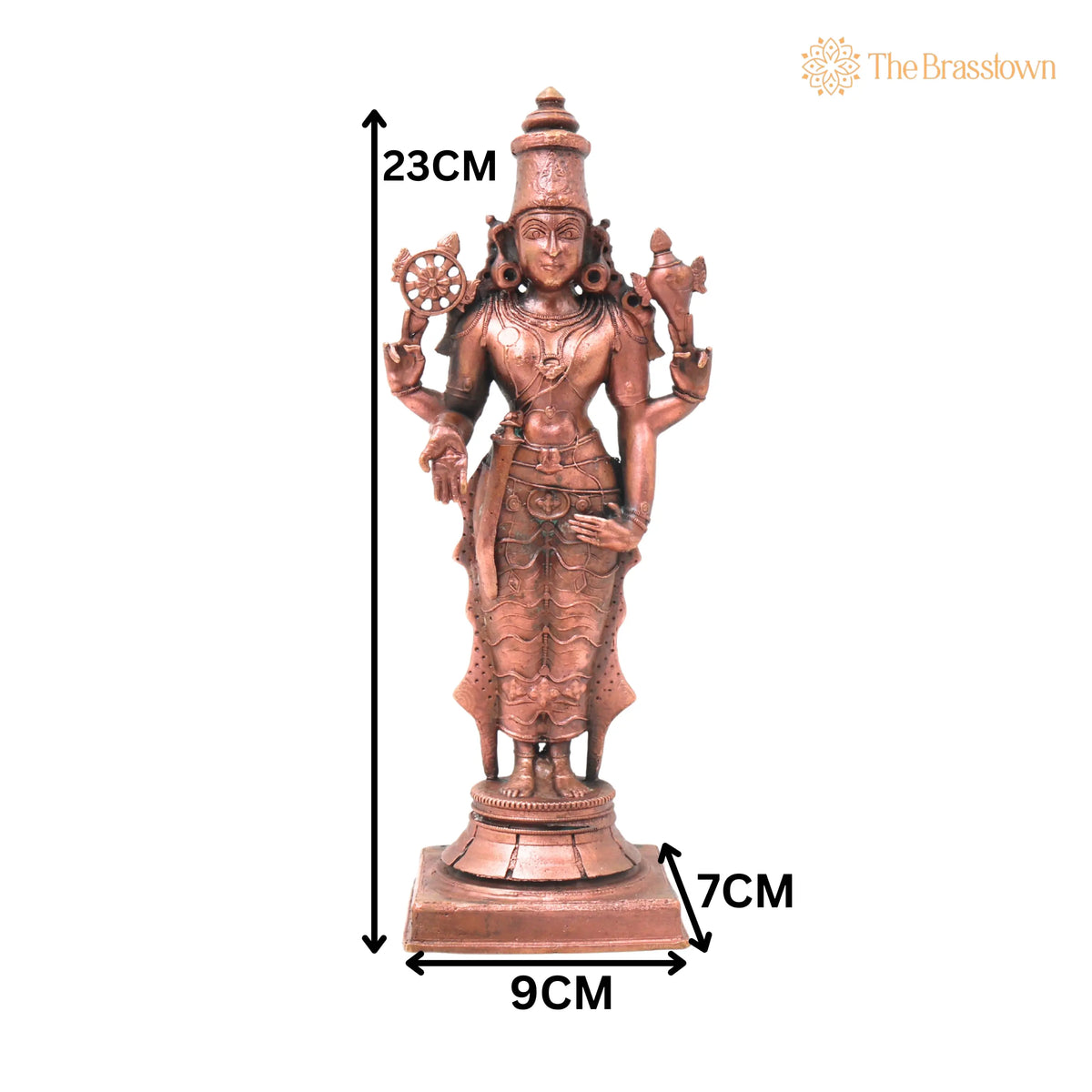 Copper Vishnu Shridevi Bhudevi Idol – Handcrafted Décor &amp; Gifting 9 Inch 5