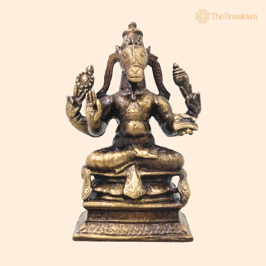 Brass Hayagriva Idol Handcrafted Traditional Chola Style – Sri Hayagreeva Vishnu Murti for Pooja, Décor &amp; Gifting 3.5 Inch 1