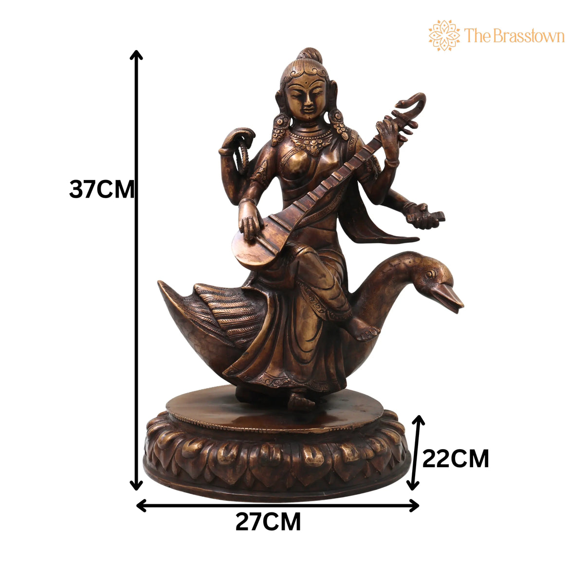 Brass Saraswati On Swan Idol – Handcrafted Hamsavahini Vagdevi Murti for Pooja, Home Décor &amp; Gifting 14.5 Inch 5