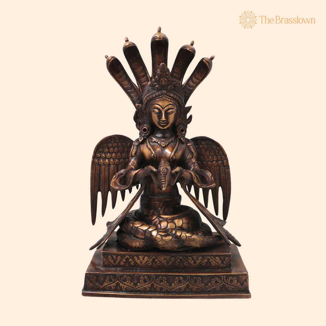 Brass Nagkanya Idol – Handcrafted Nagini Naga Devi Murti Traditional Chola Style Pooja Home Décor Gift Statue 12.5 Inch 1