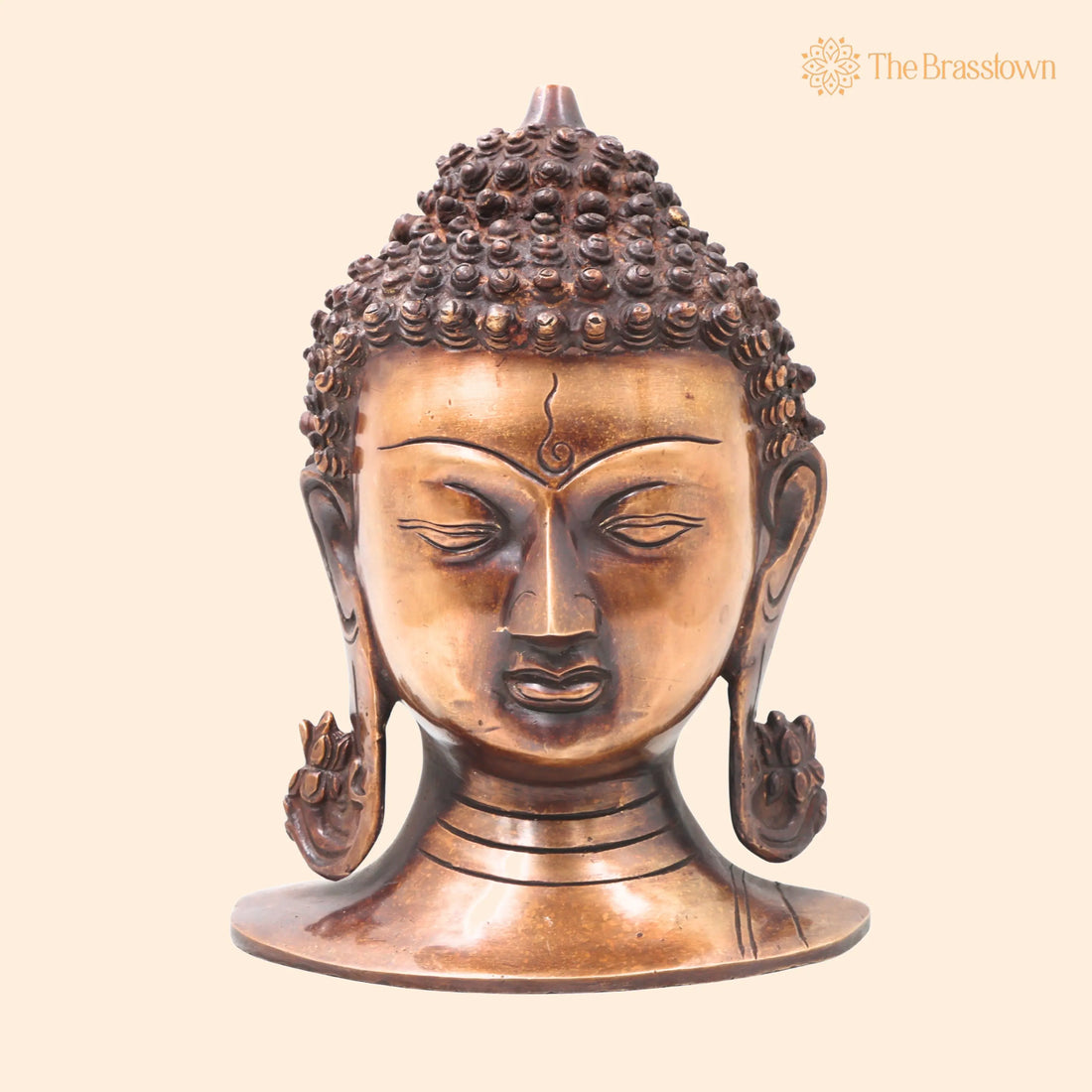 Brass Buddha Head Idol Statue – Handcrafted Gautama Buddha Face Sculpture for Home Décor, Pooja, Vastu &amp; Gifting 9.5 Inch 1