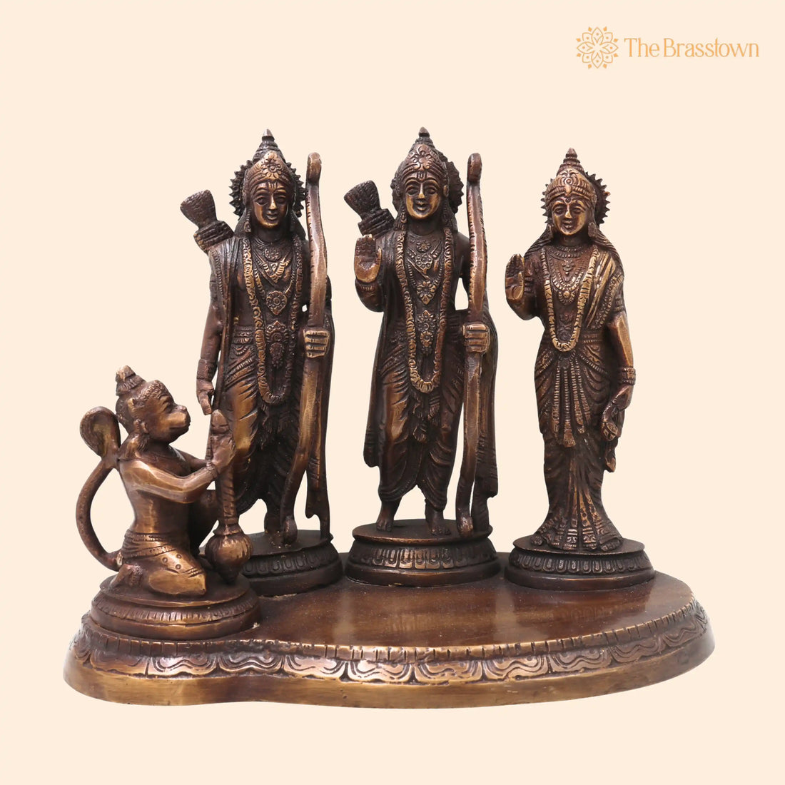 Brass Ram Darbar Idol with Sita Lakshman Hanuman – Handcrafted Traditional Chola Style Pooja Home Décor Gift Statue 7 Inch 1