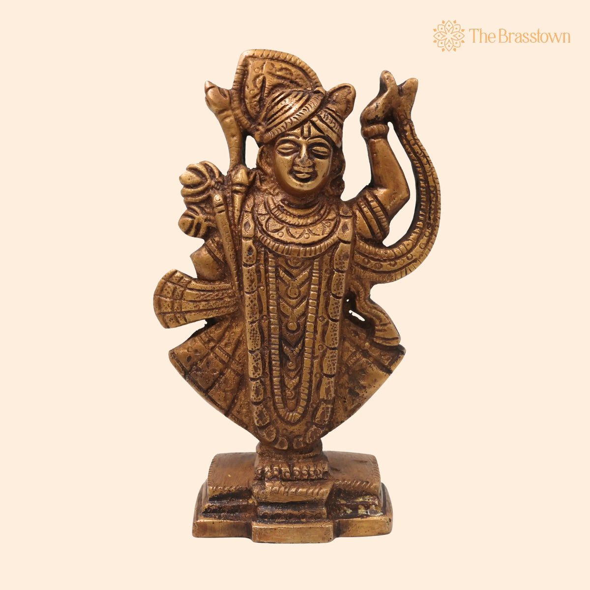 Brass Shrinathji Idol – Murti Handcrafted Traditional Thakurji Govardhandhari Sculpture for Pooja Décor Gifting 5 Inch 1