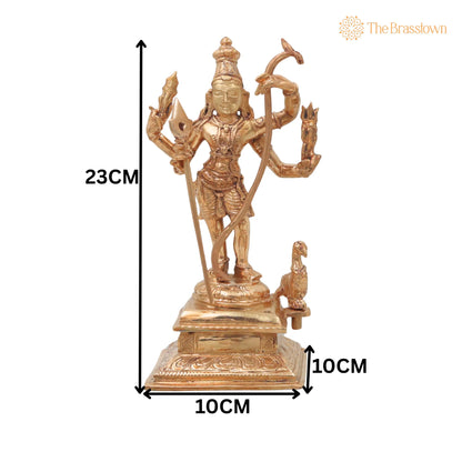 Bronze Murugan Idol – Handcrafted Lord Kartikeya Subrahmanya Skanda Statue for Pooja, Home Décor &amp; Gifting 9 Inch 5