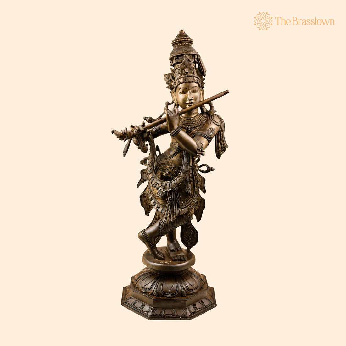 Bronze Lord Krishna Murti – Handcrafted Chola Style Govinda Statue for Pooja, Home Décor, Temple &amp; Gifting 26 Inch 1
