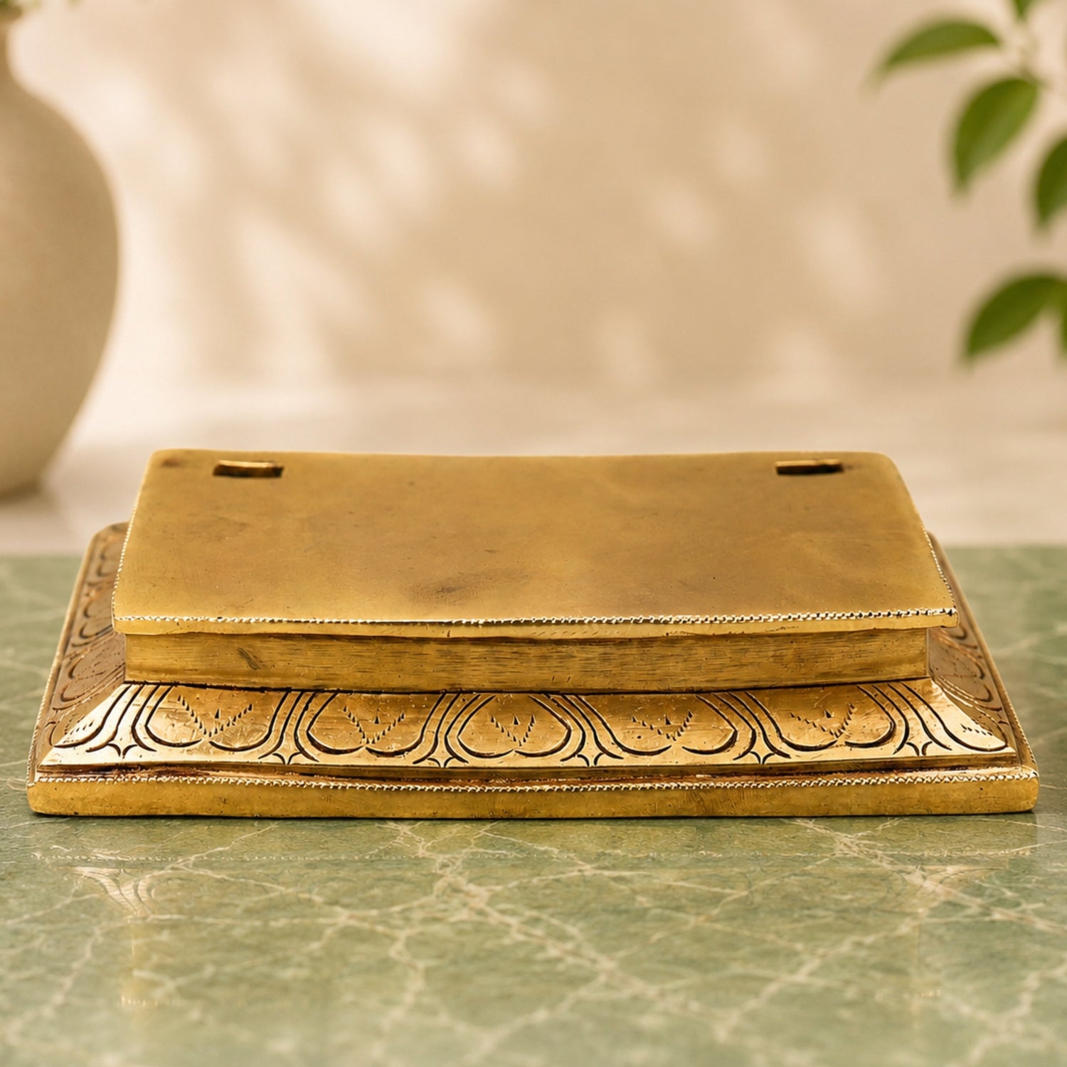 Traditonal Handcrafted Brass Chowki for mandir – Traditional Pooja Peetha / Singhasan for Idols, Kalash &amp; Ritual Use 1.5 Inch