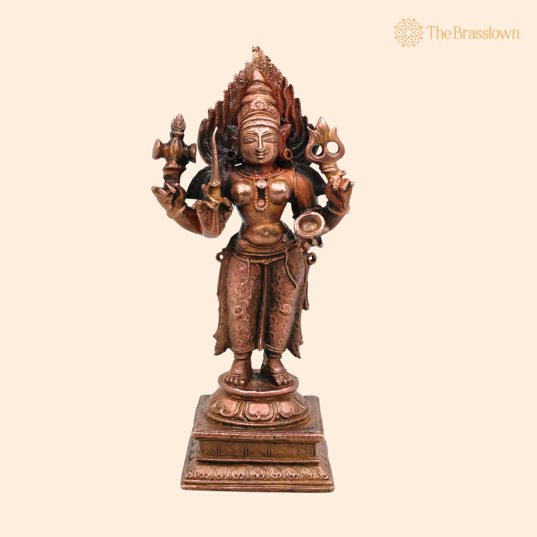 Copper Standing Mariamman Idol – Copper Mariamma Devi Murti Handcrafted Traditional Pooja Home Décor Gifting Chola Style 4.5 Inch 1