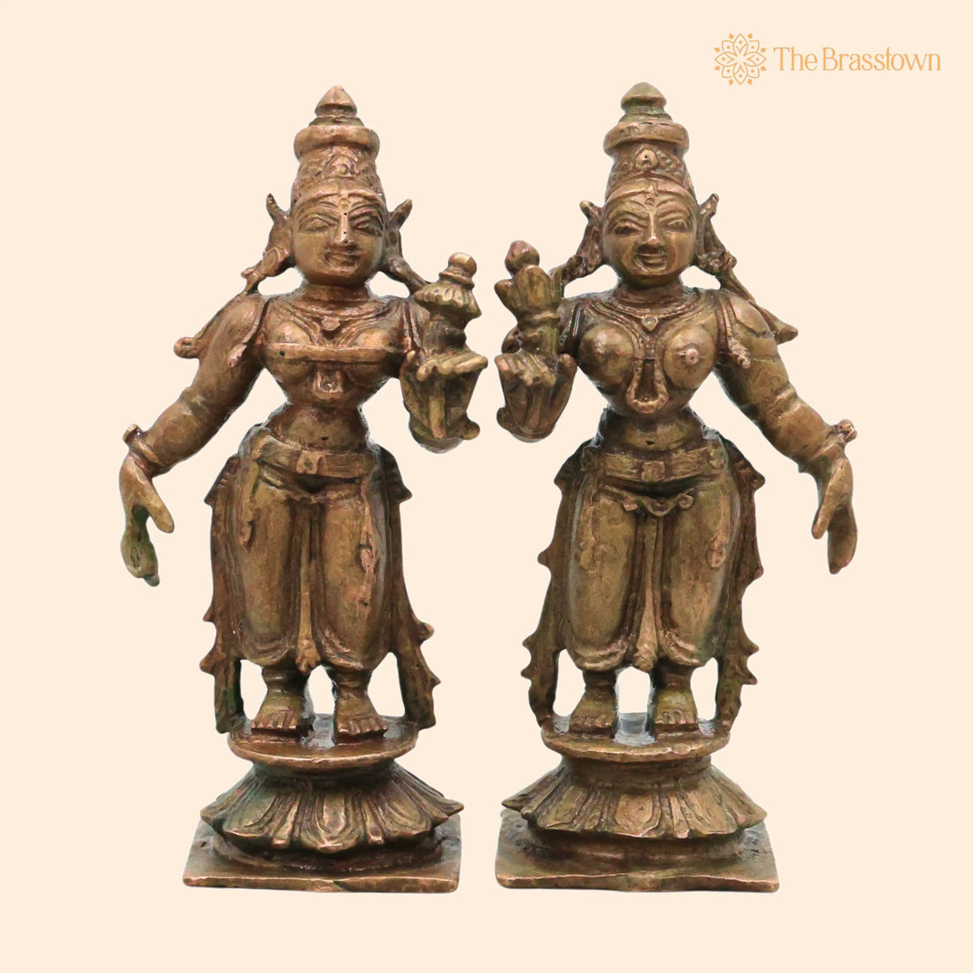 Bronze Sri Devi Bhudevi Murti – Handcrafted in Antique Finish for Pooja, Home Temple Décor &amp; Spiritual Gifting 3 Inch 1