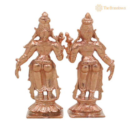 Handcrafted Chola Bronze Sri Devi Bhudevi Murti for Pooja – Home Temple Décor &amp; Spiritual Gifting 3 Inch 4