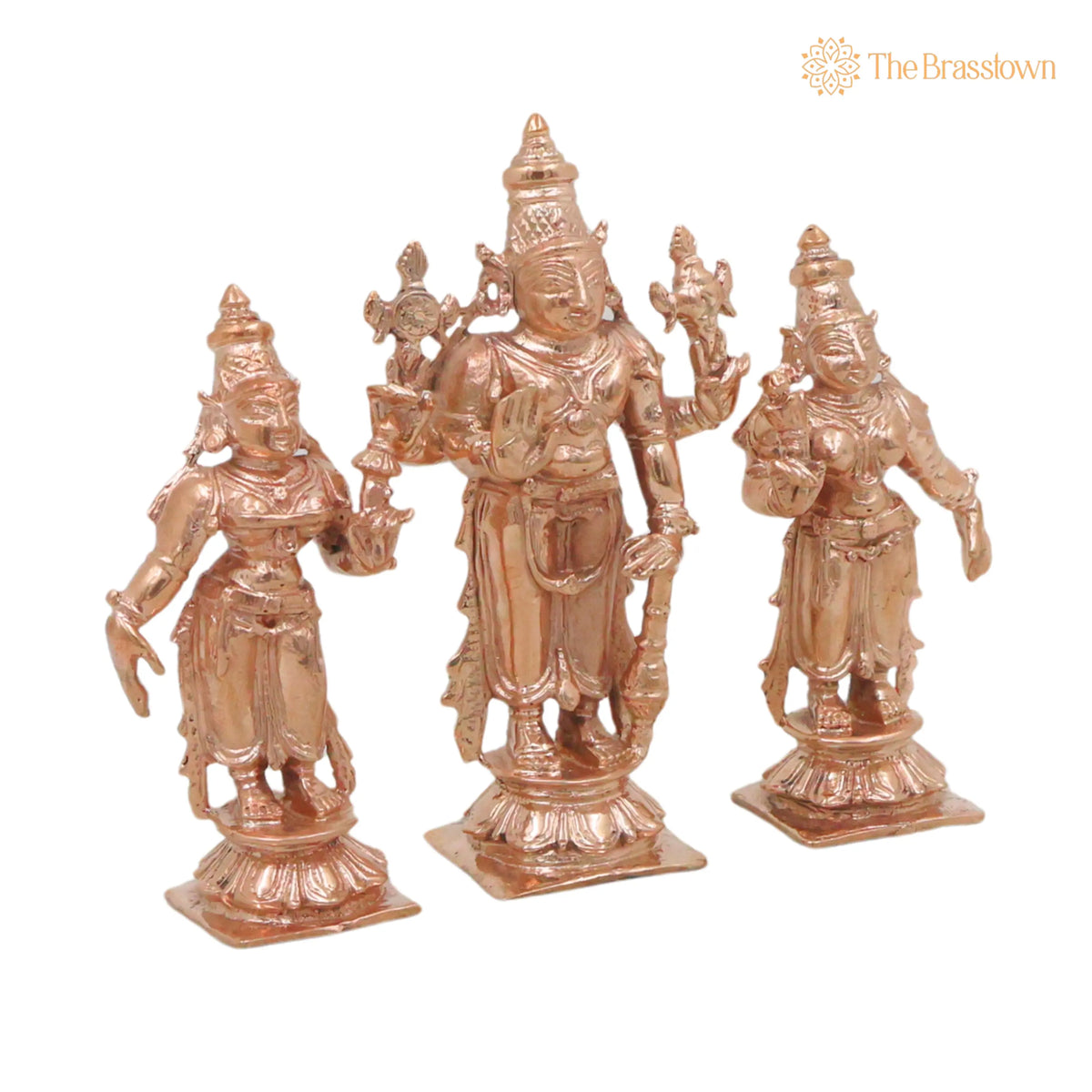 Bronze Sriman Narayana Vishnu Sri Devi Bhu Devi Murti for Pooja, Home Décor &amp; Gifting, Handcrafted Chola Idol 4 Inch 2