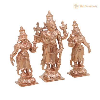 Bronze Sriman Narayana Vishnu Sri Devi Bhu Devi Murti for Pooja, Home Décor &amp; Gifting, Handcrafted Chola Idol 4 Inch 2