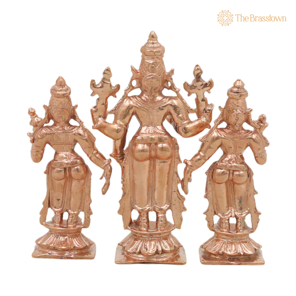 Bronze Sriman Narayana Vishnu Sri Devi Bhu Devi Murti for Pooja, Home Décor &amp; Gifting, Handcrafted Chola Idol 4 Inch 4