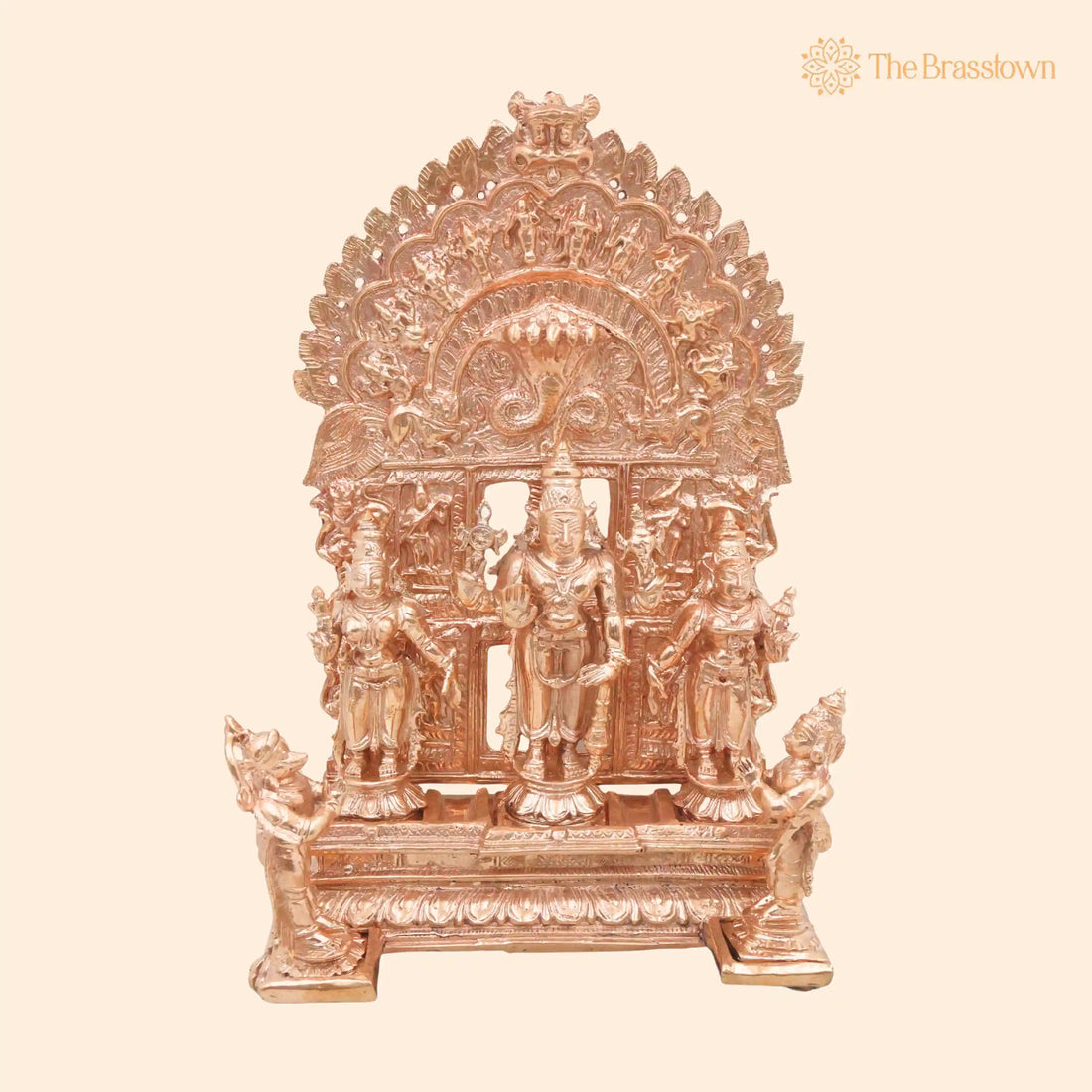 Bronze Vishnu Sri Devi Bhu Devi Hanuman Garuda Idol – with Prabhavali Peedam, Handcrafted Chola Pooja Décor Gift 8.5 Inch 1