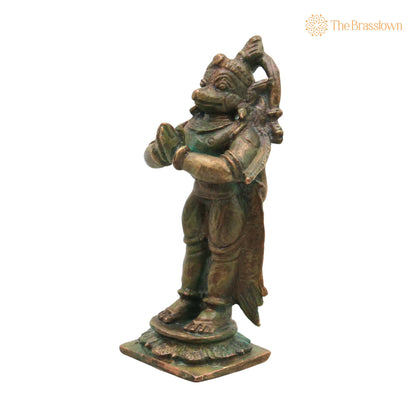 Bronze Hanuman Idol – in Antique Finish Handcrafted Chola Bajrangbali Anjaneya Murti for Pooja Temple Home Décor Spiritual Gift 3 Inch 3