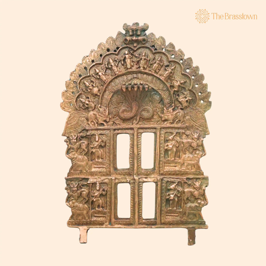 Bronze Prabhavali – Handcrafted in Antique Finish Sacred Temple Arch for God Idol, Mandir Pooja, Home Décor &amp; Gifting 8 Inch 1