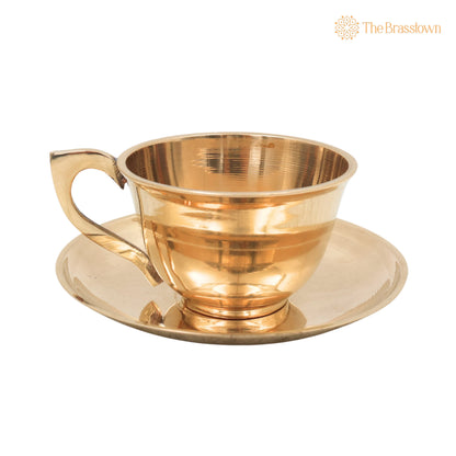 Brass Coffee Cup With Saucer – Handcrafted Traditional South Indian Davara Tumbler Set for Pooja, Home Décor &amp; Gifting 3 Inch 2