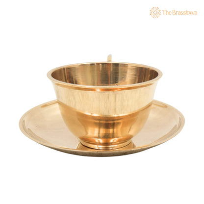 Brass Coffee Cup With Saucer – Handcrafted Traditional South Indian Davara Tumbler Set for Pooja, Home Décor &amp; Gifting 3 Inch 4