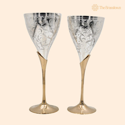 Brass Wine Glass Set of 2 – Handcrafted Traditional Peetal Goblet for Dining, Home Décor &amp; Gifting 8.5 Inch 1
