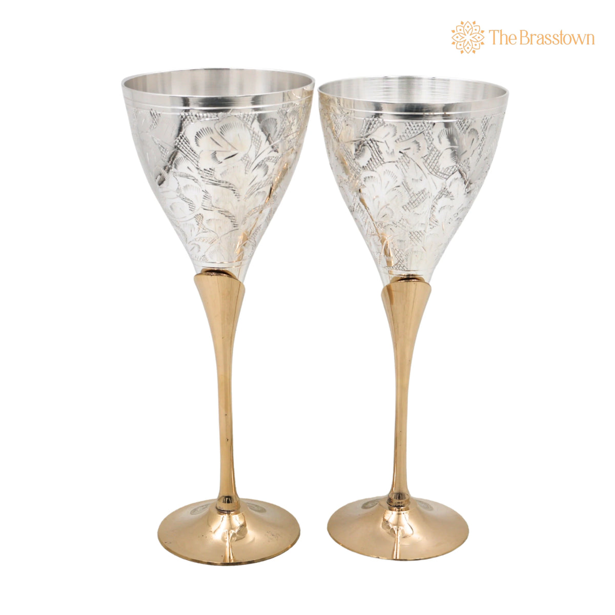 Brass Wine Glass Set of 2 – Handcrafted Traditional Peetal Goblet for Dining, Home Décor &amp; Gifting 8.5 Inch 2