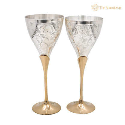 Brass Wine Glass Set of 2 – Handcrafted Traditional Peetal Goblet for Dining, Home Décor &amp; Gifting 8.5 Inch 2