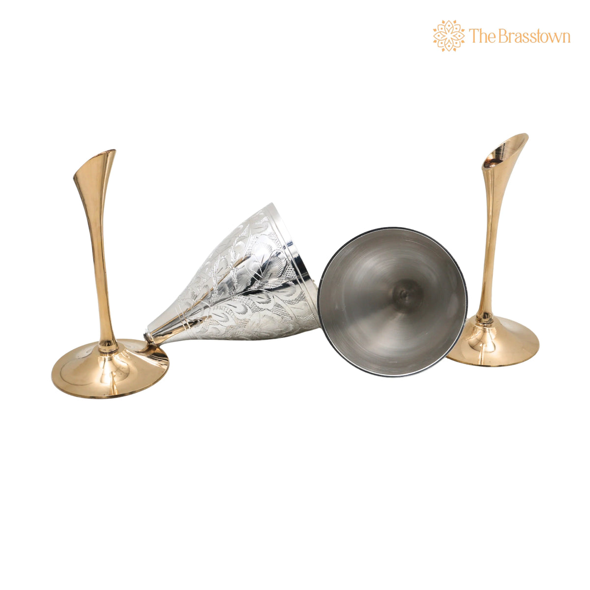 Brass Wine Glass Set of 2 – Handcrafted Traditional Peetal Goblet for Dining, Home Décor &amp; Gifting 8.5 Inch 3