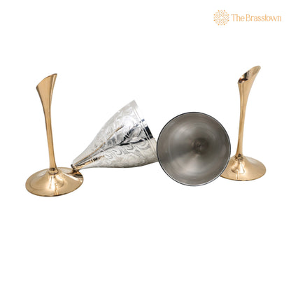 Brass Wine Glass Set of 2 – Handcrafted Traditional Peetal Goblet for Dining, Home Décor &amp; Gifting 8.5 Inch 3